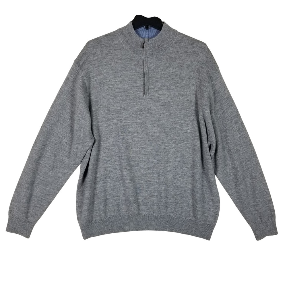 Raffi Quarter Zip Sweater Mens XXL Grey Extrafine Merino Wool Mock Neck Pullover